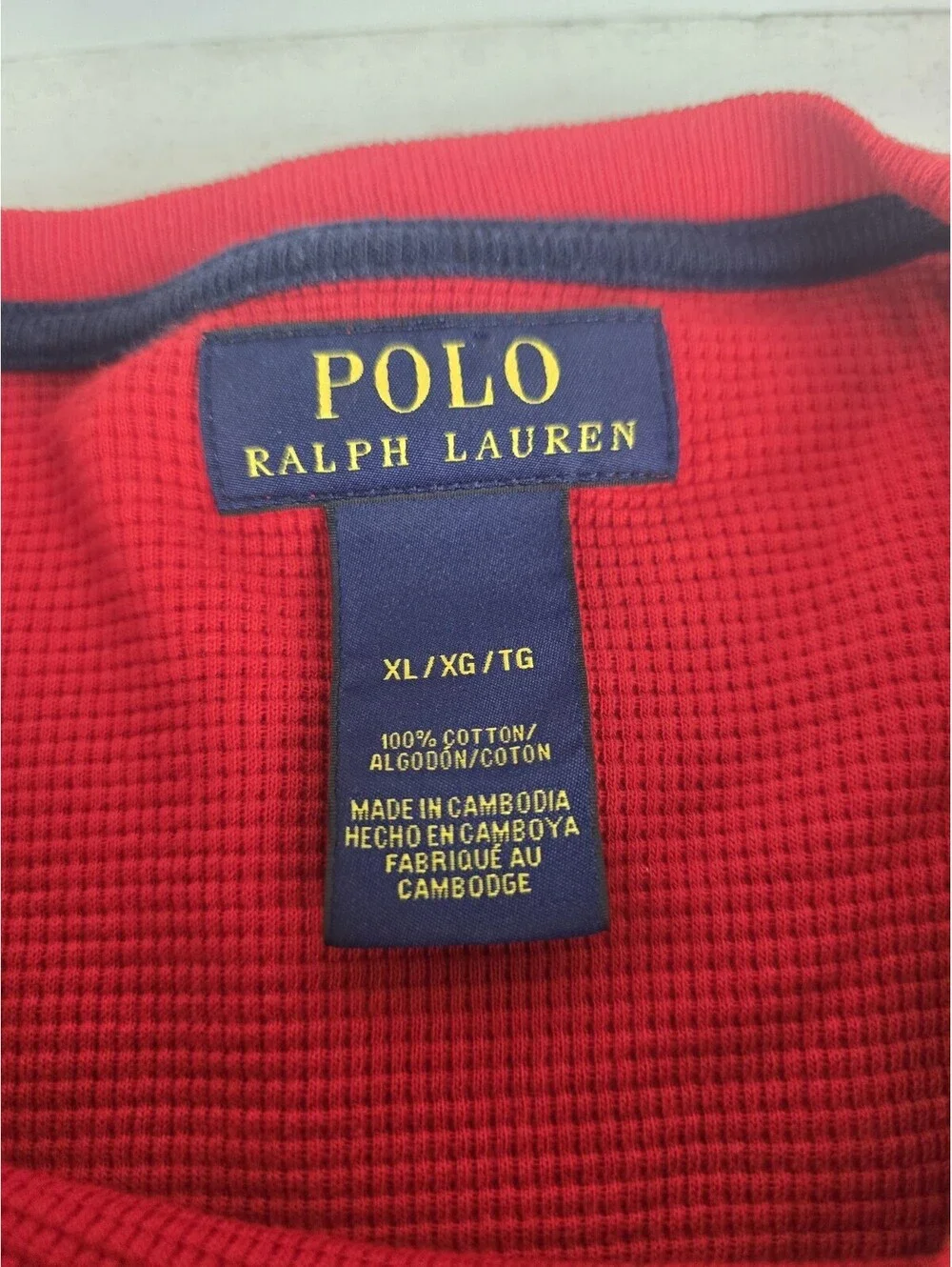 Polo Ralph Lauren Sleepwear Men’s Red Waffle Thermal Navy Polo Size XL EUC